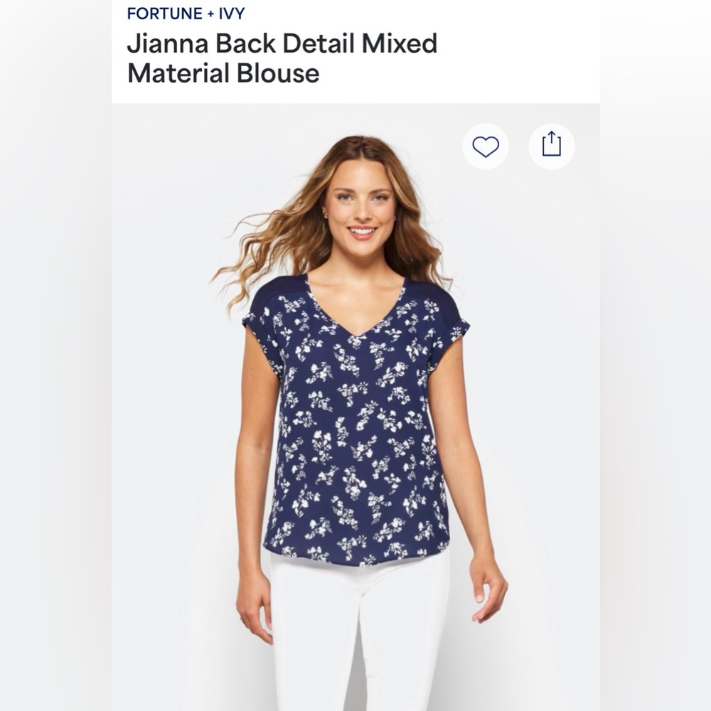Fortune & Ivy Jianna back detail mixed material blouse